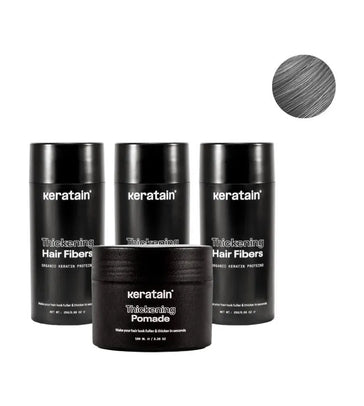 3x Keratain Streuhaar + gratis Keratain Pomade - Grau (25 gr) 3x Keratain Streuhaar + gratis Keratain Pomade - Grau (25 gr) - Hairgivers