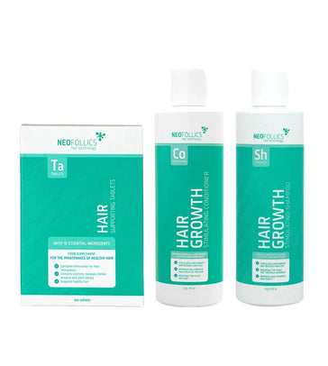 Neofollics Shampoo + Conditioner + Tabletten Behandlung von mäßigem erblich bedingtem Haarausfall bei Frauen - Hairgivers