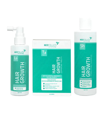 Neofollics Shampoo + Serum + Tabletten Behandlung von mäßigem erblich bedingtem Haarausfall bei Männern - Hairgivers